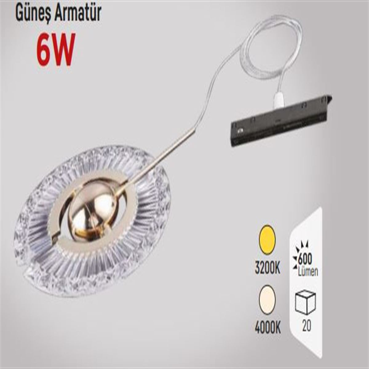 MAGNET SARKIT KRİSTAL/GOLD GÜNEŞ ARMATÜR 6W 4000K 1